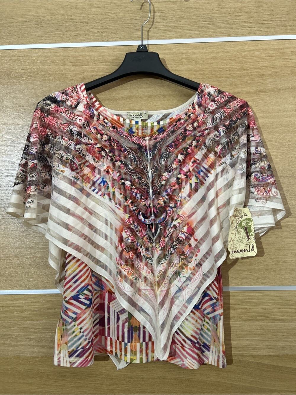 NEW One World Women's Size S Lace layered Flutter over Tank Top Colorful